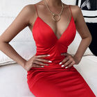 Solid Color 98cm Sexy Women Dresses , Backless Bodycon Strap Dress V Neck