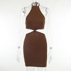 Halter Neck Knotted Sexy Women Dresses Hollow Sleeveless Solid Color