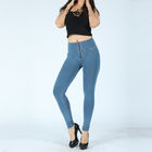 Female Light Blue Booty Lifting Pants , High Waisted Push Up Jeans